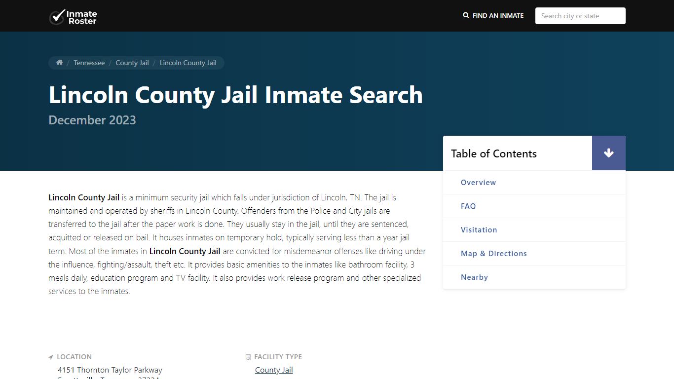 Inmate Search | Lincoln County Jail - Fayetteville, TN